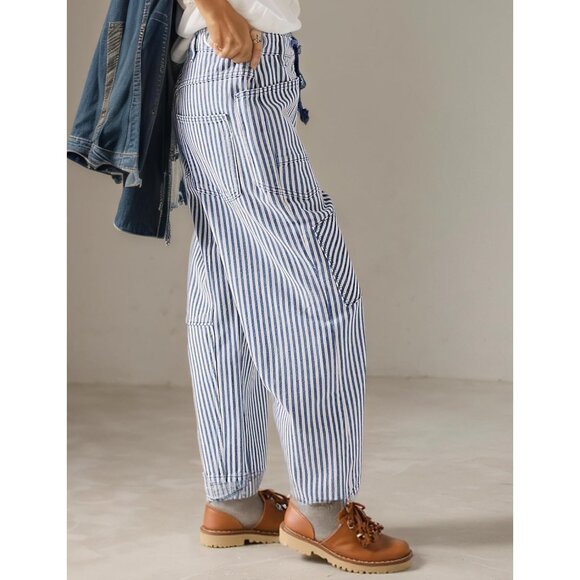 Women’s Wide Leg Jeans Cotton Blend Mid Rise Ankle Casual Streetwear - Picture 4 of 5